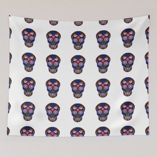 Item preview, Patriotic  red white & blue Day Of The Dead Sugar Skull designed and sold by Anne Londez Studio.