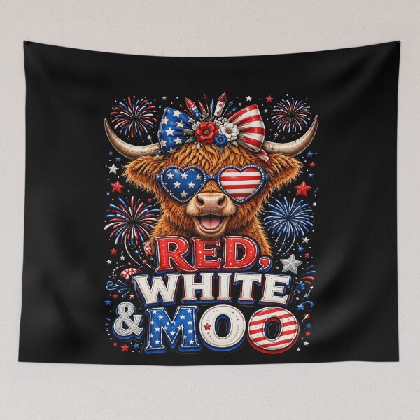 Item preview, Red White and Moo Highland Cow 4th July 250 Years Patriotic designed and sold by will freed18.