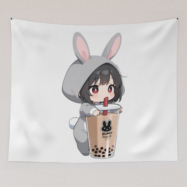 Item preview, Cute Bunny Girl Drinking Bubble Tea – Kawaii Chibi Anime Aesthetic designed and sold by Dyan4.