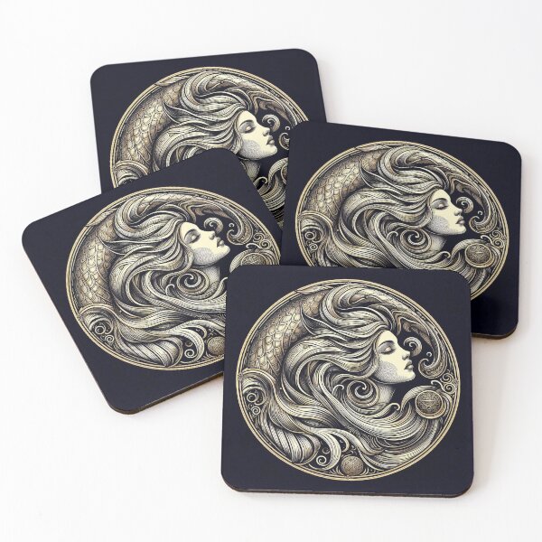 Item preview, Sacred Undine – Celestial Water Goddess, Mystical Gold Line Art designed and sold by Roberta Calabrese.