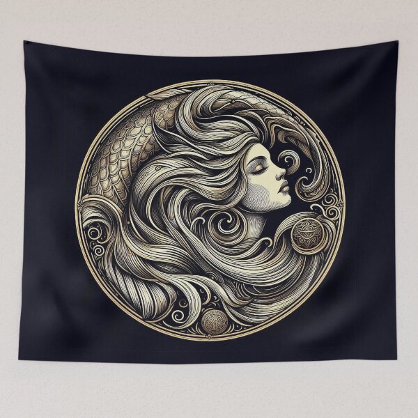 Item preview, Sacred Undine – Celestial Water Goddess, Mystical Gold Line Art designed and sold by Roberta Calabrese.