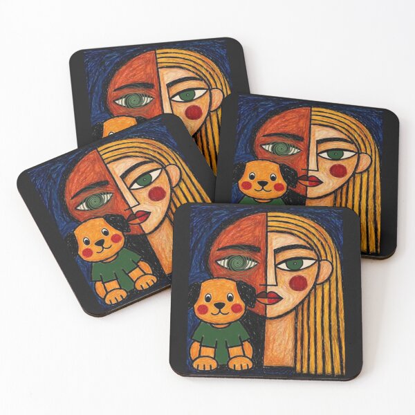 Item preview, Naive Cubist Woman with Dog designed and sold by ZunZunArt.