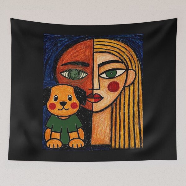 Item preview, Naive Cubist Woman with Dog designed and sold by ZunZunArt.