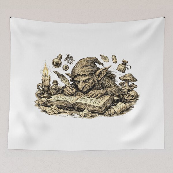 Item preview, Mystic Goblin Scholar: Vintage Woodcut Grimoire Fantasy Art designed and sold by CosyCush.