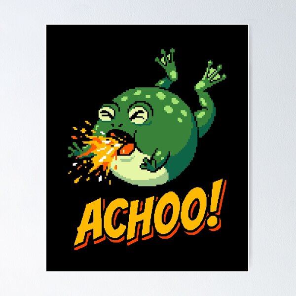 Item preview, ACHOO! Funny Dramatic Sneezing Frog Pixel Art designed and sold by artistastshirt.