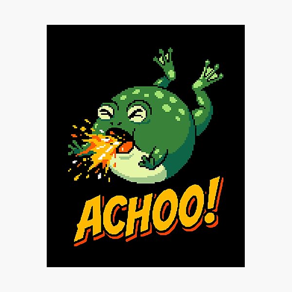 Item preview, ACHOO! Funny Dramatic Sneezing Frog Pixel Art designed and sold by artistastshirt.