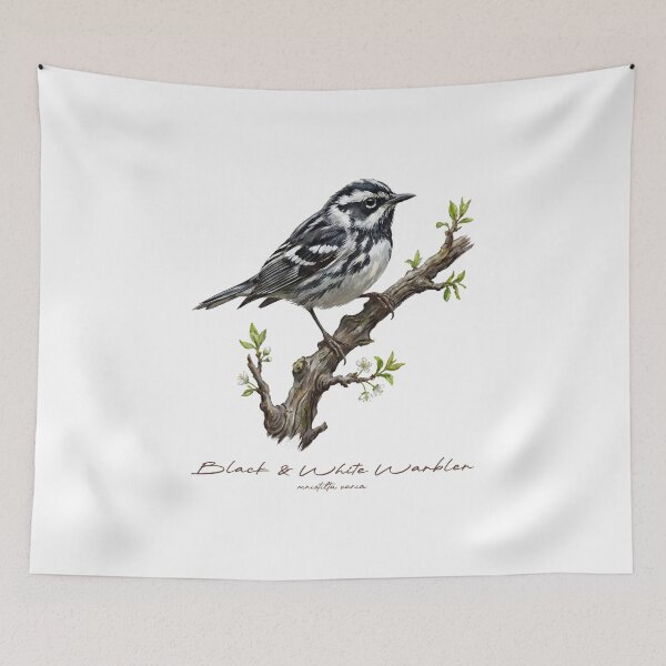 Item preview, Black and White Warbler on Leafy Branch designed and sold by Takeda-art.