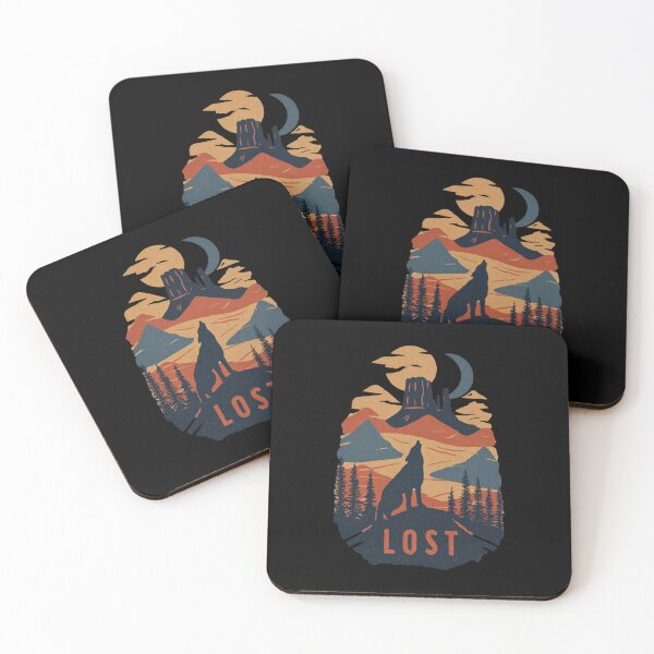 Artikelvorschau, Lost Howling Wolf Desert Butte Retro Badge Art entworfen und verkauft von Blurbean.