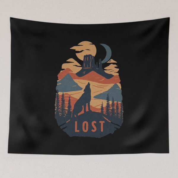 Item preview, Lost Howling Wolf Desert Butte Retro Badge Art designed and sold by Blurbean.