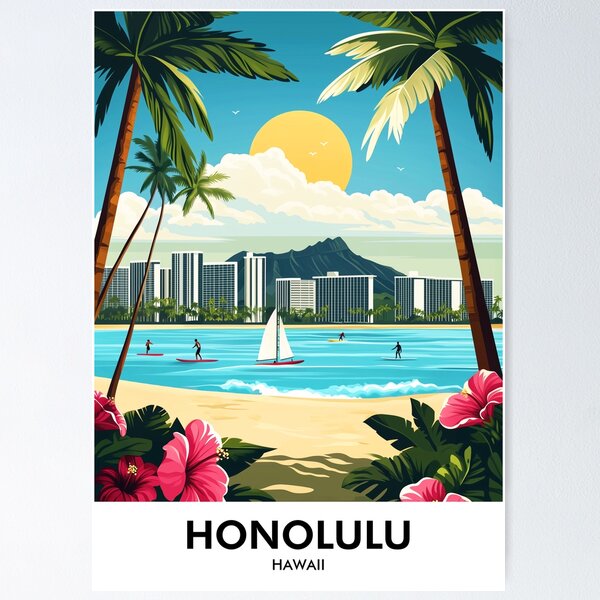 Item preview, Honolulu Hawaii Retro Travel Print designed and sold by HomeLivingCo.