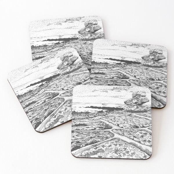 Item preview, L'Etacq Bay, Jersey black and white drawing designed and sold by Tiger's Eye Books.