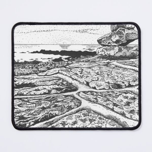 Item preview, L'Etacq Bay, Jersey black and white drawing designed and sold by Tiger's Eye Books.