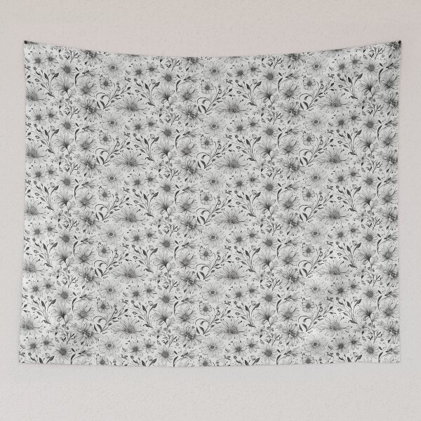 Item preview, Patrón floral en blanco y negro sin costuras: elegante arte lineal botánico. designed and sold by Caterina@.