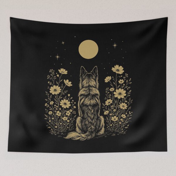 Item preview, Belgian Shepherd Moon Night Flower Minimalist Boho Dog Lover designed and sold by DoodleTortle.