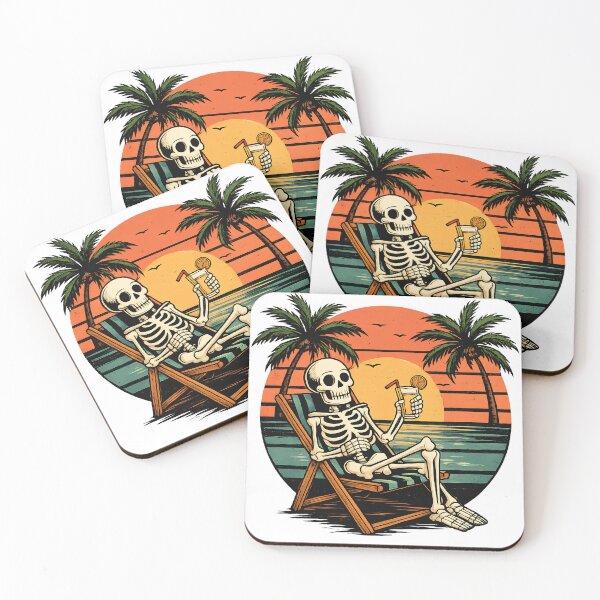 Item preview, Skeleton on Tropical Vacation Sunset | Funny Retro Beach Skeleton Design designed and sold by NightSpell.