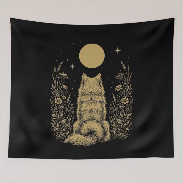 Item preview, Japanese Spitz Moon Night Flower Minimalist Boho Dog Lover designed and sold by DoodleTortle.