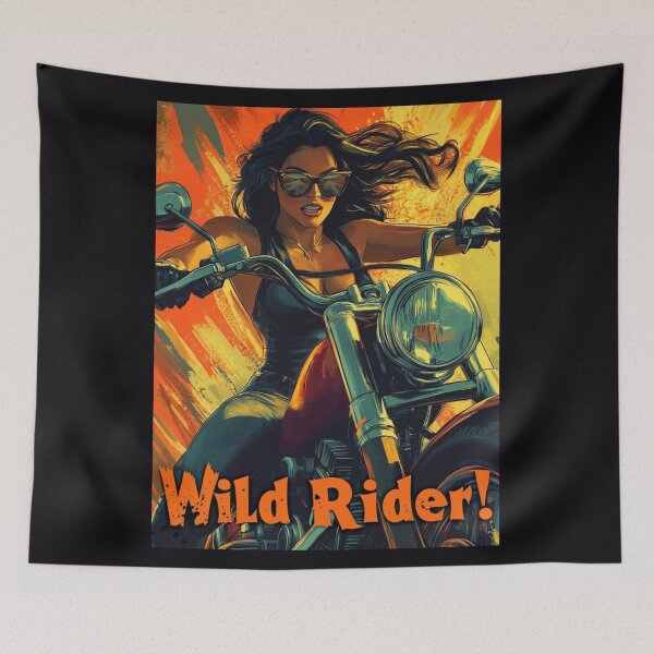 Item preview, Wild Rider - Biker Girl Motorcycle Retro Comic Art Vintage Chopper Woman Rider Gift designed and sold by Vicky021.