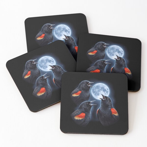 Item preview, Red winged Blackbird Howling Moon Art Bird Lover Birding designed and sold by TerryConnells.