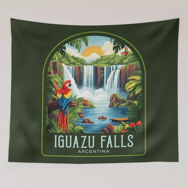 Item preview, Iguazu Falls Vintage Travel Illustration designed and sold by HomeLivingCo.