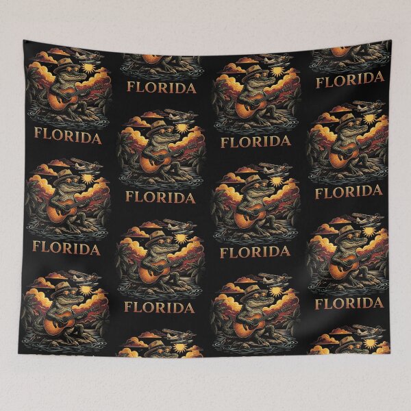 Item preview, Florida Alligator Playing Guitar Retro Sunset Art designed and sold by b3ida-zl.