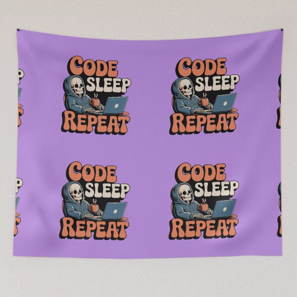 Item preview, Code Sleep Repeat Funny Programmer Skeleton Retro Coding Shirt designed and sold by Raw Tigers.