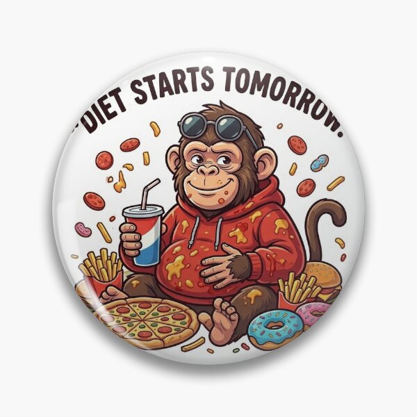 Item preview, Diet Starts Tomorrow Monkey Sticker | Funny Foodie Meme Cartoon designed and sold by Newkidshub.