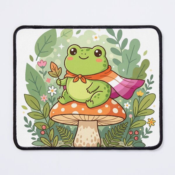 Item preview, Cute Cozy Frog Pride - Aesthetic Lesbian Flag Mushroom Art designed and sold by Wittylayer.