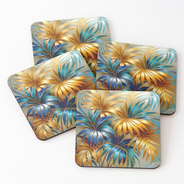 Item preview,  Vibrant Blue and Gold Palm Leaves designed and sold by MargaretWiktor.