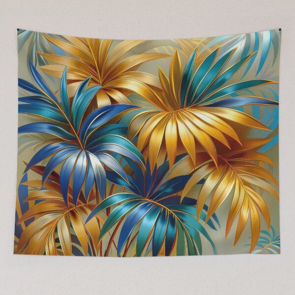 Item preview,  Vibrant Blue and Gold Palm Leaves designed and sold by MargaretWiktor.