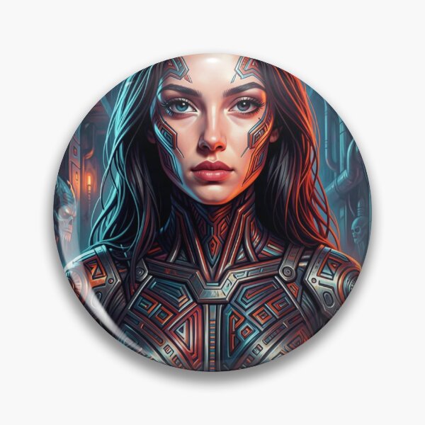 Item preview, Hypermodern 5D portrait of a futuristic woman in cyber art style with intense tech aesthetics designed and sold by FotoworldEdel.