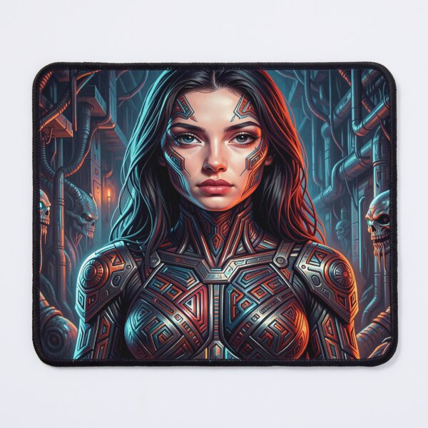 Item preview, Hypermodern 5D portrait of a futuristic woman in cyber art style with intense tech aesthetics designed and sold by FotoworldEdel.