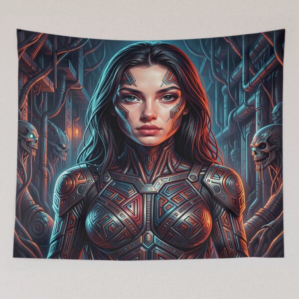 Item preview, Hypermodern 5D portrait of a futuristic woman in cyber art style with intense tech aesthetics designed and sold by FotoworldEdel.