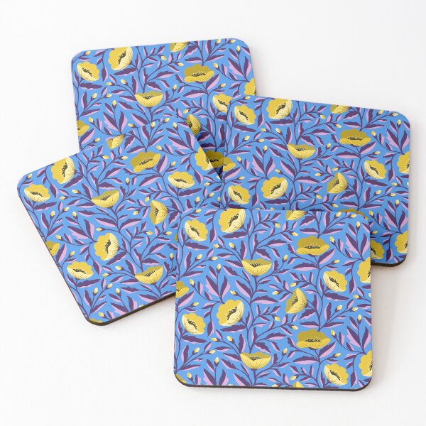 Item preview, Pretty yellow poppy flowers on blue designed and sold by Jennifer Ladd.