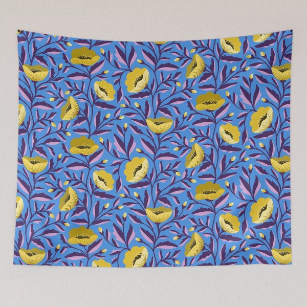 Item preview, Pretty yellow poppy flowers on blue designed and sold by Jennifer Ladd.