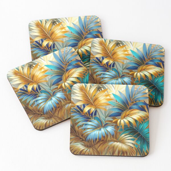 Item preview, Tropical leaves in Gold and Blue designed and sold by MargaretWiktor.