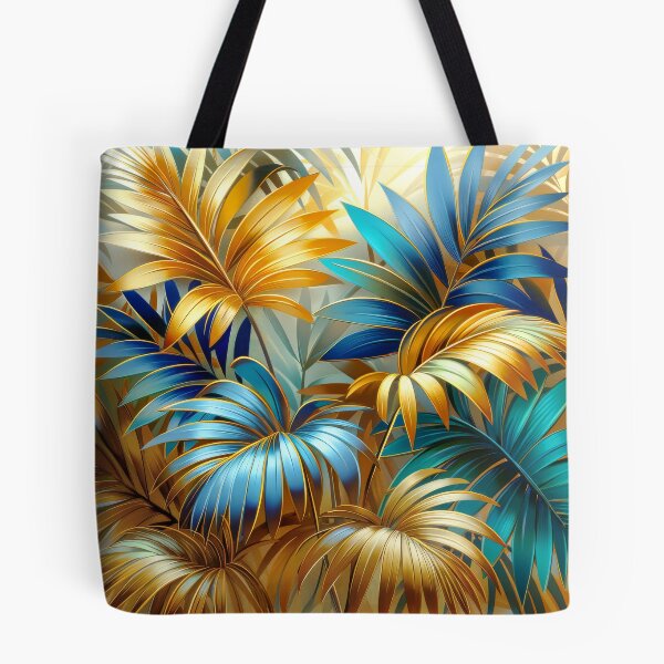 Item preview, Tropical leaves in Gold and Blue designed and sold by MargaretWiktor.