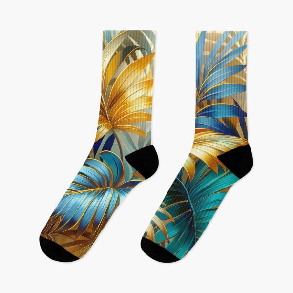 Item preview, Tropical leaves in Gold and Blue designed and sold by MargaretWiktor.