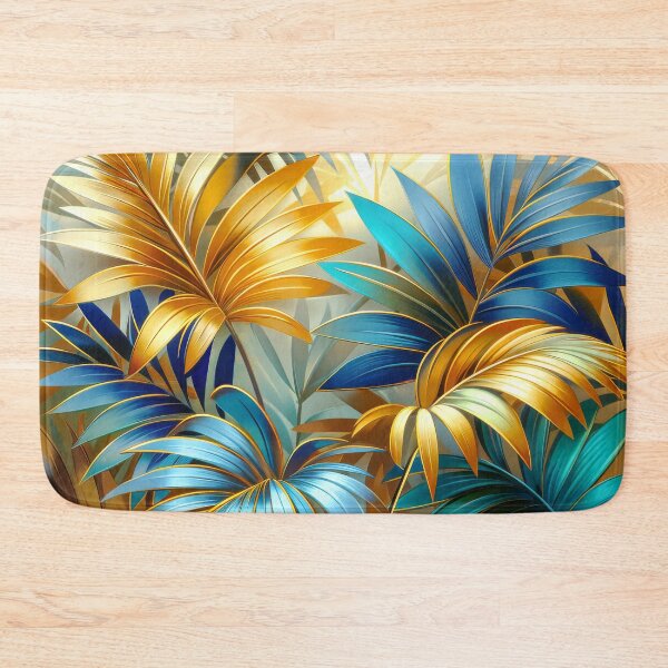Item preview, Tropical leaves in Gold and Blue designed and sold by MargaretWiktor.