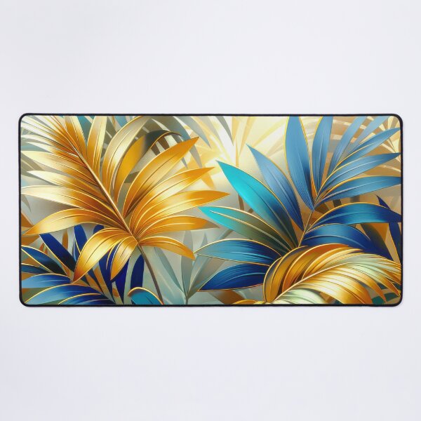 Item preview, Tropical leaves in Gold and Blue designed and sold by MargaretWiktor.