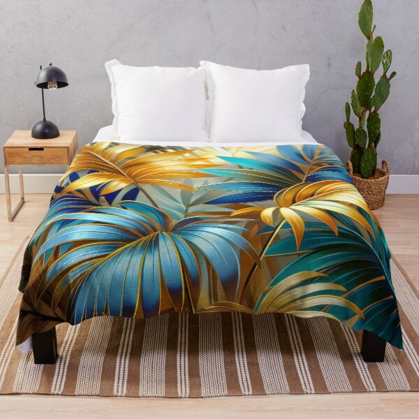 Item preview, Tropical leaves in Gold and Blue designed and sold by MargaretWiktor.