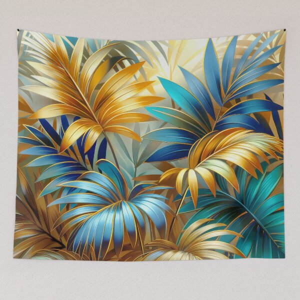 Item preview, Tropical leaves in Gold and Blue designed and sold by MargaretWiktor.