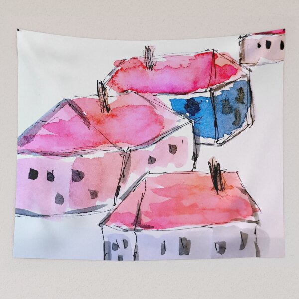Item preview, Naive Watercolor Village designed and sold by frankuffmann.
