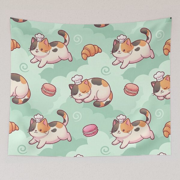 Item preview, Sleeping Pastry Chef Calico Cats Pattern designed and sold by LyoniHERA.