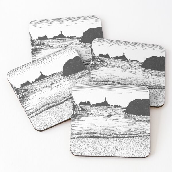 Item preview, Corbiere Lighthouse Jersey black and white drawing designed and sold by Tiger's Eye Books.