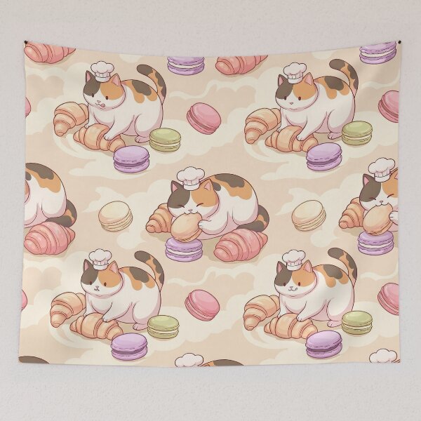 Item preview, Calico Cat Pastry Chef Beige Pattern designed and sold by LyoniHERA.