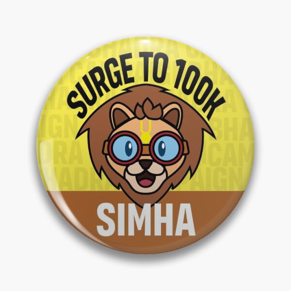 Item preview, Surge to 100K - Simha badge designed and sold by Bhaktivedanta Book Trust.
