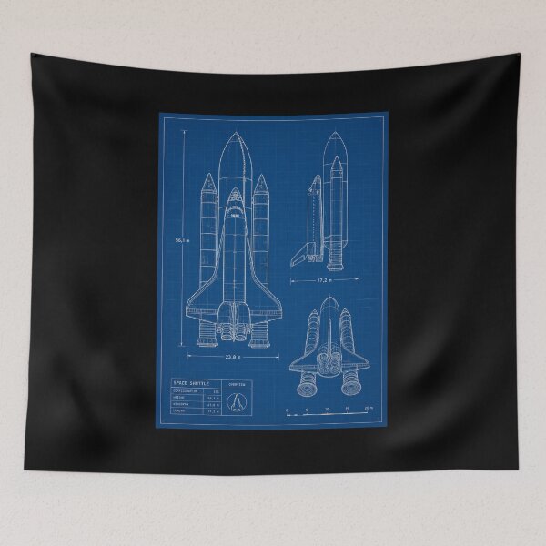 Item preview, Space Shuttle Blueprint Poster – Technical Rocket Diagram in Cobalt Blue designed and sold by Art-Design-EM.