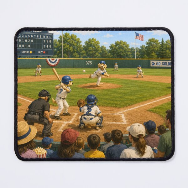 Item preview, Golden Retriever Baseball Game Illustration designed and sold by AnimalMarvels.