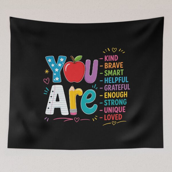 Item preview, You Are Kind Brave Smart Helpful Grateful Enough Strong Unique Loved Teacher Student Motivation Appreciation School designed and sold by FormalDehyena.