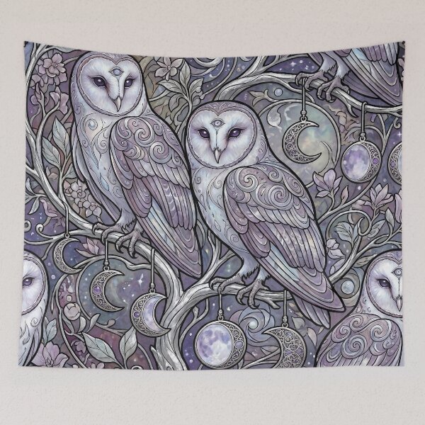 Item preview, Mystical Celestial Barn Owls and Moon designed and sold by LyoniHERA.